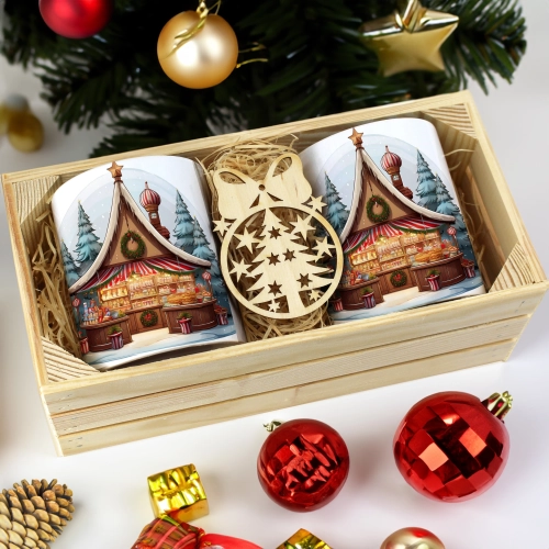 PREZENT ŚWIĄTECZNY ZESTAW KUBKÓW W SKRZYNCE KUBKI MIKOŁAJ RENIFER ŚWIĘTA