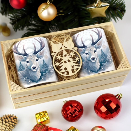 PREZENT ŚWIĄTECZNY ZESTAW KUBKÓW W SKRZYNCE KUBKI MIKOŁAJ RENIFER ŚWIĘTA