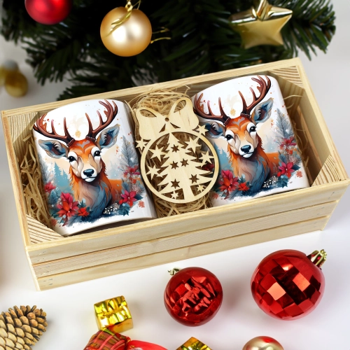 PREZENT ŚWIĄTECZNY ZESTAW KUBKÓW W SKRZYNCE KUBKI MIKOŁAJ RENIFER ŚWIĘTA