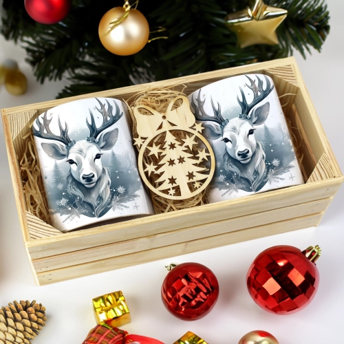 PREZENT ŚWIĄTECZNY ZESTAW KUBKÓW W SKRZYNCE KUBKI MIKOŁAJ RENIFER ŚWIĘTA