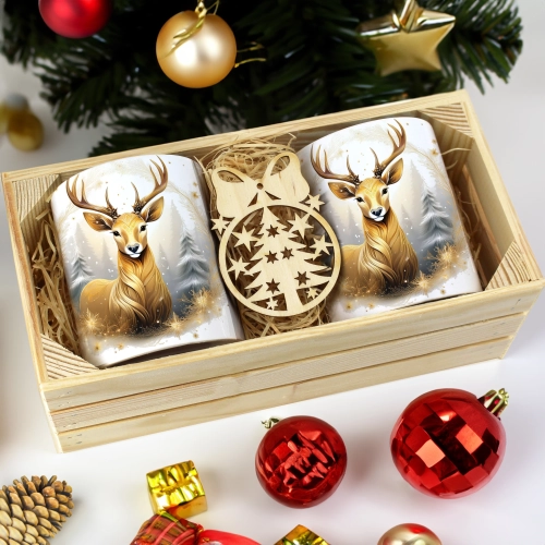 PREZENT ŚWIĄTECZNY ZESTAW KUBKÓW W SKRZYNCE KUBKI MIKOŁAJ RENIFER ŚWIĘTA