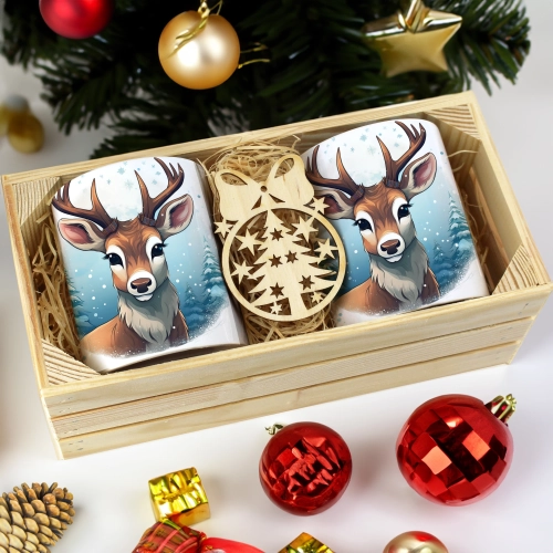 PREZENT ŚWIĄTECZNY ZESTAW KUBKÓW W SKRZYNCE KUBKI MIKOŁAJ RENIFER ŚWIĘTA