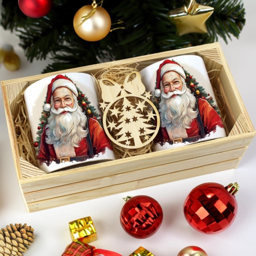 PREZENT ŚWIĄTECZNY ZESTAW KUBKÓW W SKRZYNCE KUBKI MIKOŁAJ RENIFER ŚWIĘTA