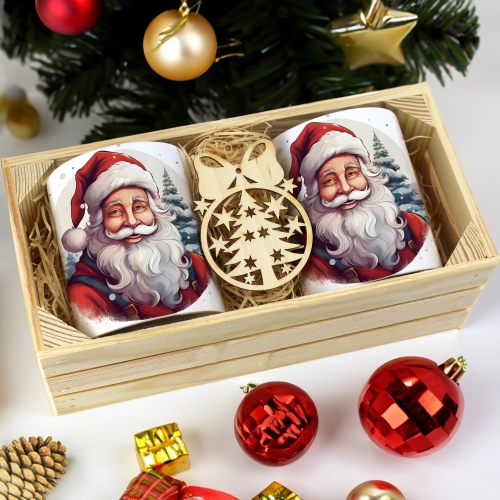 PREZENT ŚWIĄTECZNY ZESTAW KUBKÓW W SKRZYNCE KUBKI MIKOŁAJ RENIFER ŚWIĘTA