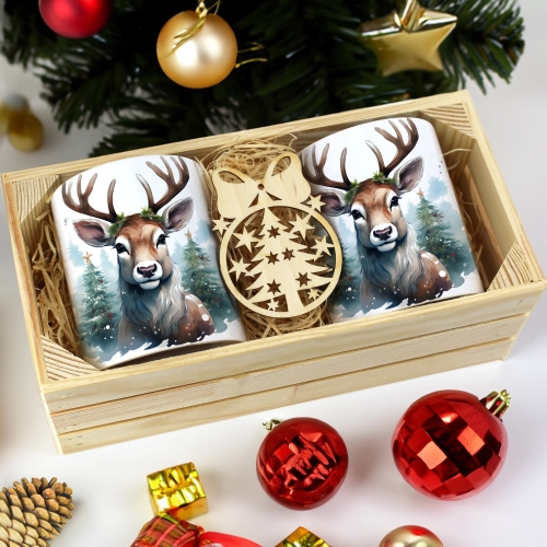 PREZENT ŚWIĄTECZNY ZESTAW KUBKÓW W SKRZYNCE KUBKI MIKOŁAJ RENIFER ŚWIĘTA