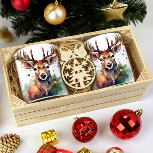 PREZENT ŚWIĄTECZNY ZESTAW KUBKÓW W SKRZYNCE KUBKI MIKOŁAJ RENIFER ŚWIĘTA