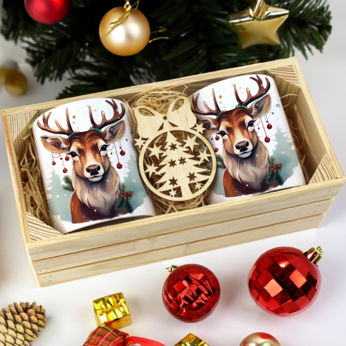 PREZENT ŚWIĄTECZNY ZESTAW KUBKÓW W SKRZYNCE KUBKI MIKOŁAJ RENIFER ŚWIĘTA