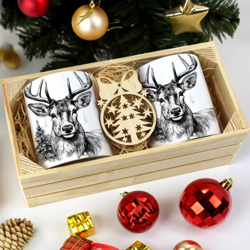 PREZENT ŚWIĄTECZNY ZESTAW KUBKÓW W SKRZYNCE KUBKI MIKOŁAJ RENIFER ŚWIĘTA