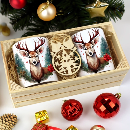 PREZENT ŚWIĄTECZNY ZESTAW KUBKÓW W SKRZYNCE KUBKI MIKOŁAJ RENIFER ŚWIĘTA