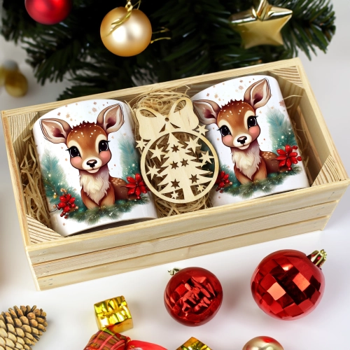 PREZENT ŚWIĄTECZNY ZESTAW KUBKÓW W SKRZYNCE KUBKI MIKOŁAJ RENIFER ŚWIĘTA