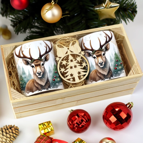 PREZENT ŚWIĄTECZNY ZESTAW KUBKÓW W SKRZYNCE KUBKI MIKOŁAJ RENIFER ŚWIĘTA