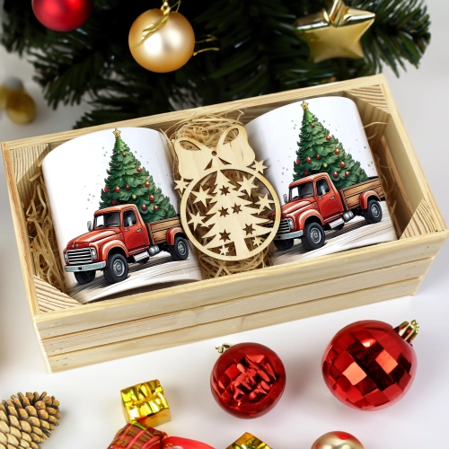 PREZENT ŚWIĄTECZNY ZESTAW KUBKÓW W SKRZYNCE KUBKI MIKOŁAJ RENIFER ŚWIĘTA