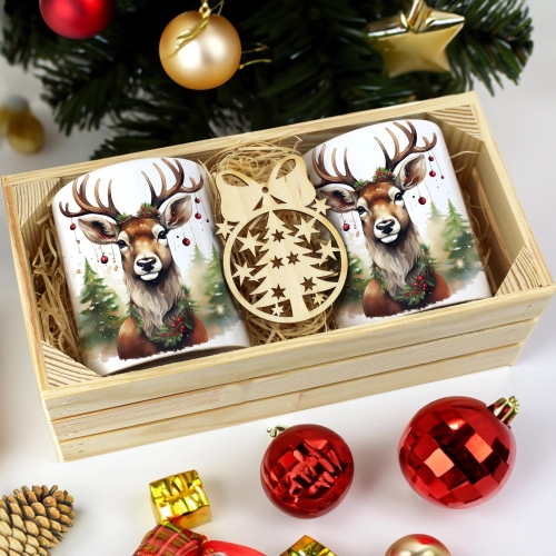 PREZENT ŚWIĄTECZNY ZESTAW KUBKÓW W SKRZYNCE KUBKI MIKOŁAJ RENIFER ŚWIĘTA