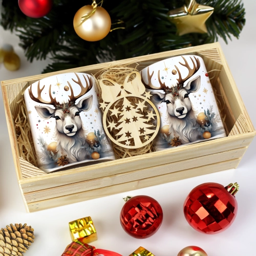 PREZENT ŚWIĄTECZNY ZESTAW KUBKÓW W SKRZYNCE KUBKI MIKOŁAJ RENIFER ŚWIĘTA