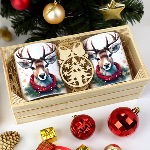 PREZENT ŚWIĄTECZNY ZESTAW KUBKÓW W SKRZYNCE KUBKI MIKOŁAJ RENIFER ŚWIĘTA