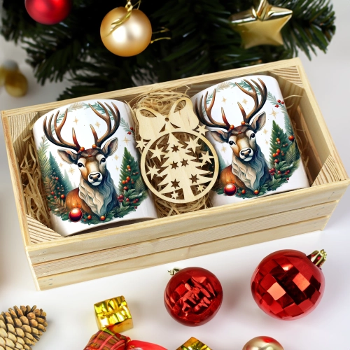 PREZENT ŚWIĄTECZNY ZESTAW KUBKÓW W SKRZYNCE KUBKI MIKOŁAJ RENIFER ŚWIĘTA