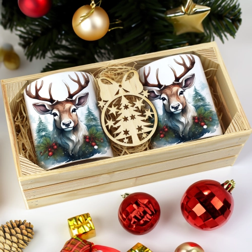 PREZENT ŚWIĄTECZNY ZESTAW KUBKÓW W SKRZYNCE KUBKI MIKOŁAJ RENIFER ŚWIĘTA