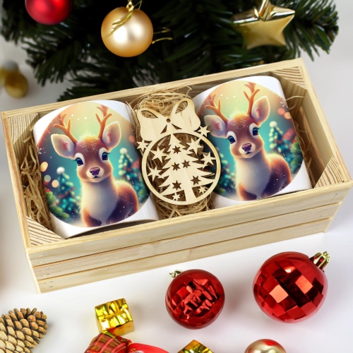 PREZENT ŚWIĄTECZNY ZESTAW KUBKÓW W SKRZYNCE KUBKI MIKOŁAJ RENIFER ŚWIĘTA