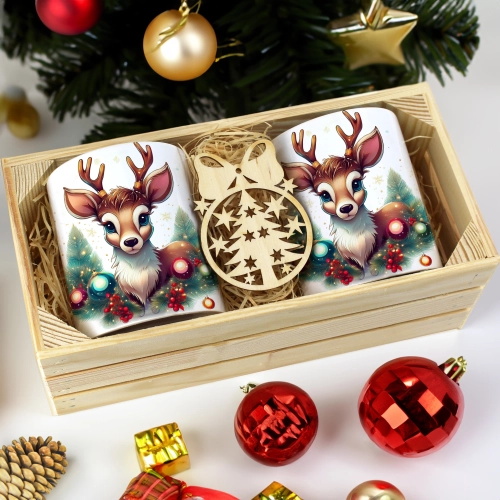 PREZENT ŚWIĄTECZNY ZESTAW KUBKÓW W SKRZYNCE KUBKI MIKOŁAJ RENIFER ŚWIĘTA