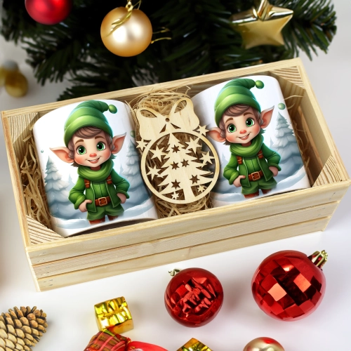 PREZENT ŚWIĄTECZNY ZESTAW KUBKÓW W SKRZYNCE KUBKI MIKOŁAJ RENIFER ŚWIĘTA