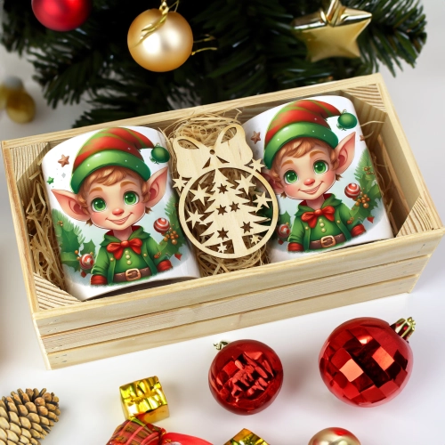 PREZENT ŚWIĄTECZNY ZESTAW KUBKÓW W SKRZYNCE KUBKI MIKOŁAJ RENIFER ŚWIĘTA