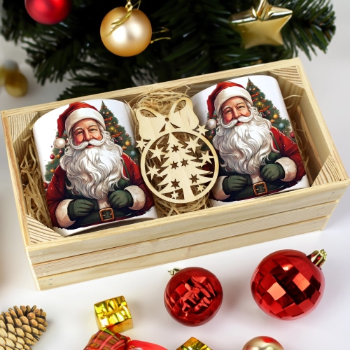 PREZENT ŚWIĄTECZNY ZESTAW KUBKÓW W SKRZYNCE KUBKI MIKOŁAJ RENIFER ŚWIĘTA