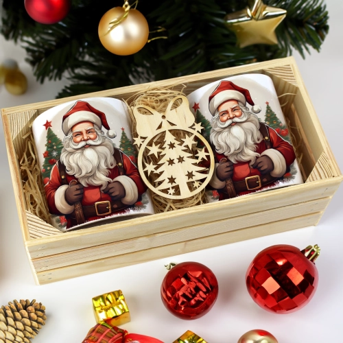 PREZENT ŚWIĄTECZNY ZESTAW KUBKÓW W SKRZYNCE KUBKI MIKOŁAJ RENIFER ŚWIĘTA