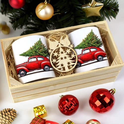 PREZENT ŚWIĄTECZNY ZESTAW KUBKÓW W SKRZYNCE KUBKI MIKOŁAJ RENIFER ŚWIĘTA