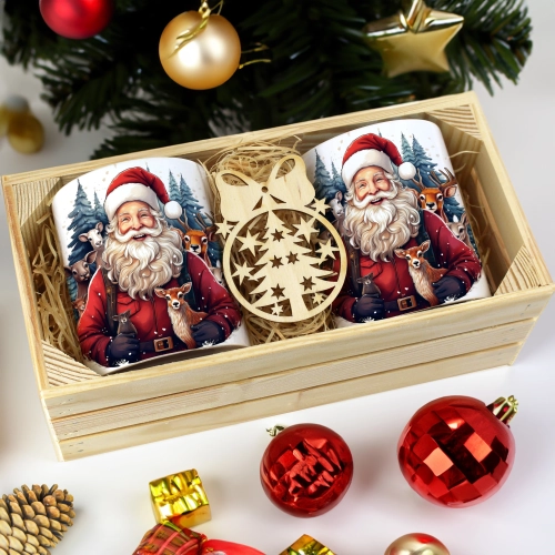PREZENT ŚWIĄTECZNY ZESTAW KUBKÓW W SKRZYNCE KUBKI MIKOŁAJ RENIFER ŚWIĘTA