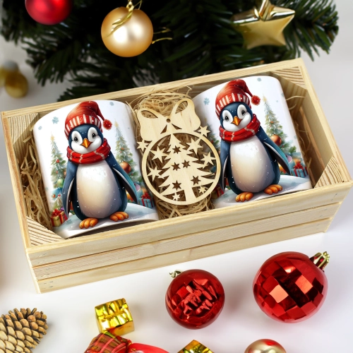 PREZENT ŚWIĄTECZNY ZESTAW KUBKÓW W SKRZYNCE KUBKI MIKOŁAJ RENIFER ŚWIĘTA