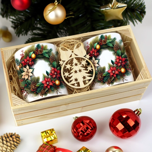 PREZENT ŚWIĄTECZNY ZESTAW KUBKÓW W SKRZYNCE KUBKI MIKOŁAJ RENIFER ŚWIĘTA