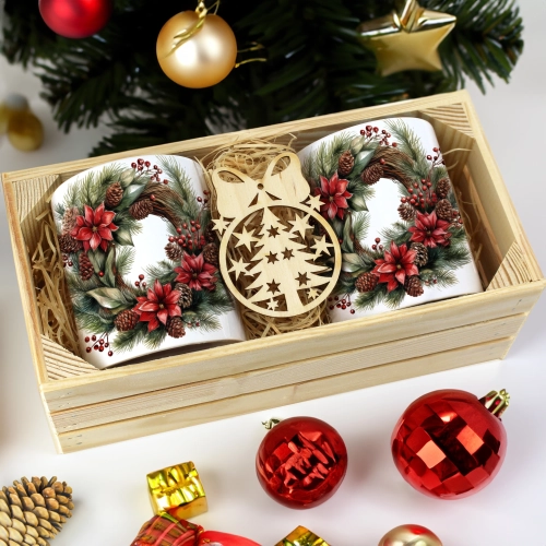 PREZENT ŚWIĄTECZNY ZESTAW KUBKÓW W SKRZYNCE KUBKI MIKOŁAJ RENIFER ŚWIĘTA