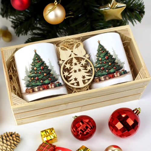 PREZENT ŚWIĄTECZNY ZESTAW KUBKÓW W SKRZYNCE KUBKI MIKOŁAJ RENIFER ŚWIĘTA