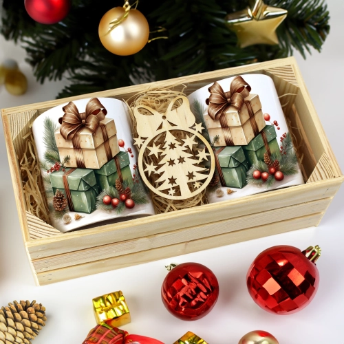 PREZENT ŚWIĄTECZNY ZESTAW KUBKÓW W SKRZYNCE KUBKI MIKOŁAJ RENIFER ŚWIĘTA