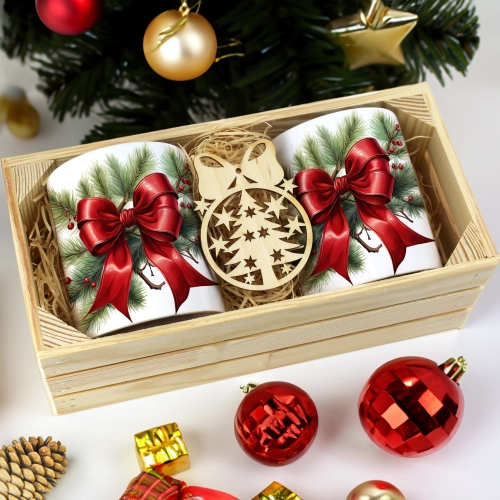 PREZENT ŚWIĄTECZNY ZESTAW KUBKÓW W SKRZYNCE KUBKI MIKOŁAJ RENIFER ŚWIĘTA