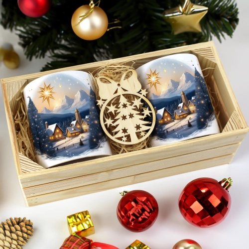 PREZENT ŚWIĄTECZNY ZESTAW KUBKÓW W SKRZYNCE KUBKI MIKOŁAJ RENIFER ŚWIĘTA