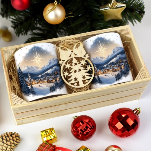 PREZENT ŚWIĄTECZNY ZESTAW KUBKÓW W SKRZYNCE KUBKI MIKOŁAJ RENIFER ŚWIĘTA