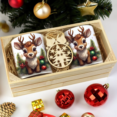 PREZENT ŚWIĄTECZNY ZESTAW KUBKÓW W SKRZYNCE KUBKI MIKOŁAJ RENIFER ŚWIĘTA