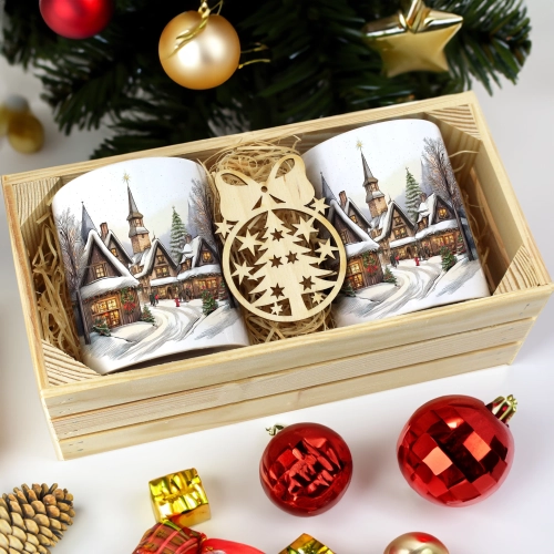 PREZENT ŚWIĄTECZNY ZESTAW KUBKÓW W SKRZYNCE KUBKI MIKOŁAJ RENIFER ŚWIĘTA