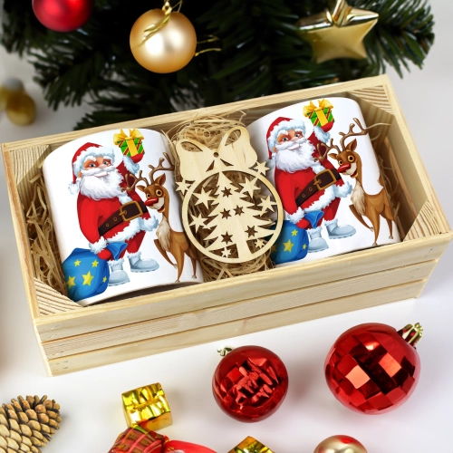 PREZENT ŚWIĄTECZNY ZESTAW KUBKÓW W SKRZYNCE KUBKI MIKOŁAJ RENIFER ŚWIĘTA