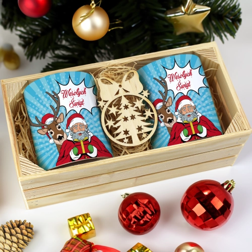 PREZENT ŚWIĄTECZNY ZESTAW KUBKÓW W SKRZYNCE KUBKI MIKOŁAJ RENIFER ŚWIĘTA