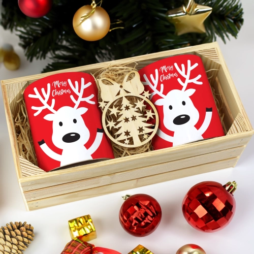 PREZENT ŚWIĄTECZNY ZESTAW KUBKÓW W SKRZYNCE KUBKI MIKOŁAJ RENIFER ŚWIĘTA