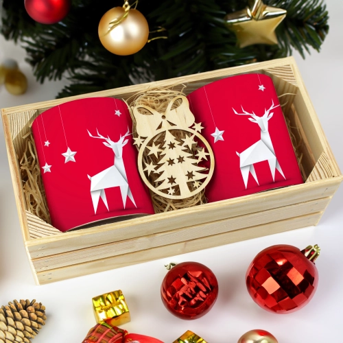 PREZENT ŚWIĄTECZNY ZESTAW KUBKÓW W SKRZYNCE KUBKI MIKOŁAJ RENIFER ŚWIĘTA