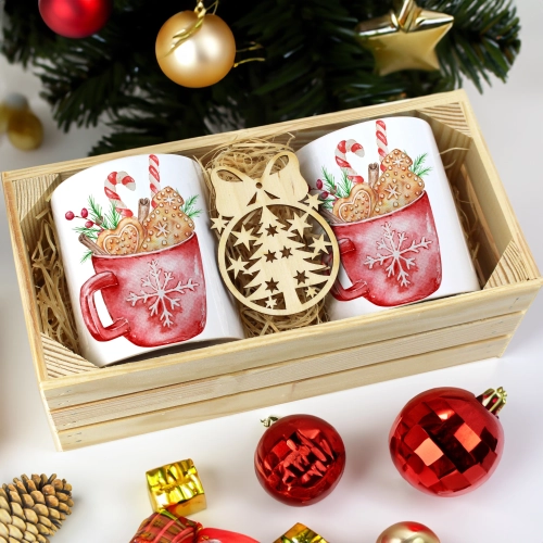 PREZENT ŚWIĄTECZNY ZESTAW KUBKÓW W SKRZYNCE KUBKI MIKOŁAJ RENIFER ŚWIĘTA