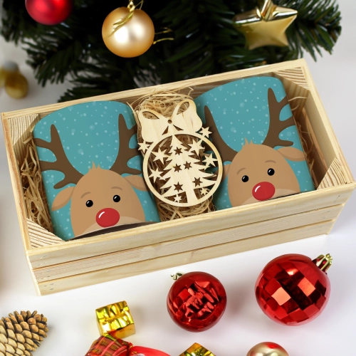 PREZENT ŚWIĄTECZNY ZESTAW KUBKÓW W SKRZYNCE KUBKI MIKOŁAJ RENIFER ŚWIĘTA