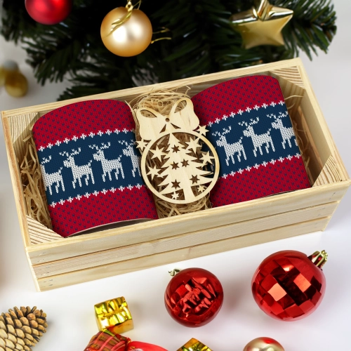 PREZENT ŚWIĄTECZNY ZESTAW KUBKÓW W SKRZYNCE KUBKI MIKOŁAJ RENIFER ŚWIĘTA