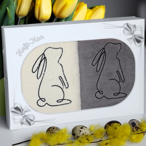 PREZENT WIELKANOCNY KOMPLET DWÓCH RĘCZNIKÓW 70x140 Z HAFTEM ZAJĄCZEK