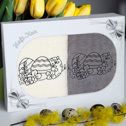 PREZENT WIELKANOCNY KOMPLET DWÓCH RĘCZNIKÓW 70x140 Z HAFTEM PISANKI