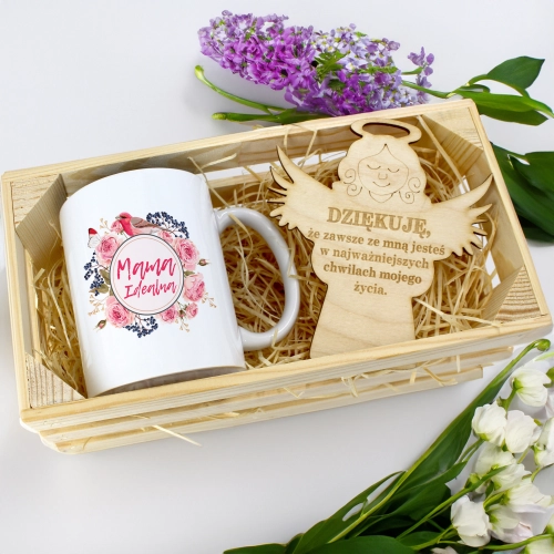 KUBEK 330ml DLA MAMY W SKRZYNCE ZAWIESZKA ANIOŁEK DZIEŃ MATKI MAMA PREZENT