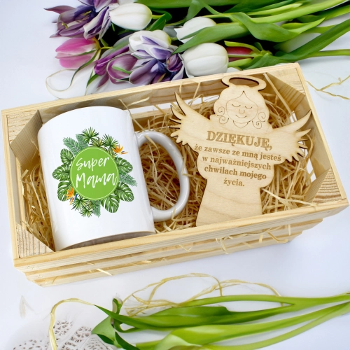 KUBEK 330ml DLA MAMY W SKRZYNCE ZAWIESZKA ANIOŁEK DZIEŃ MATKI MAMA PREZENT